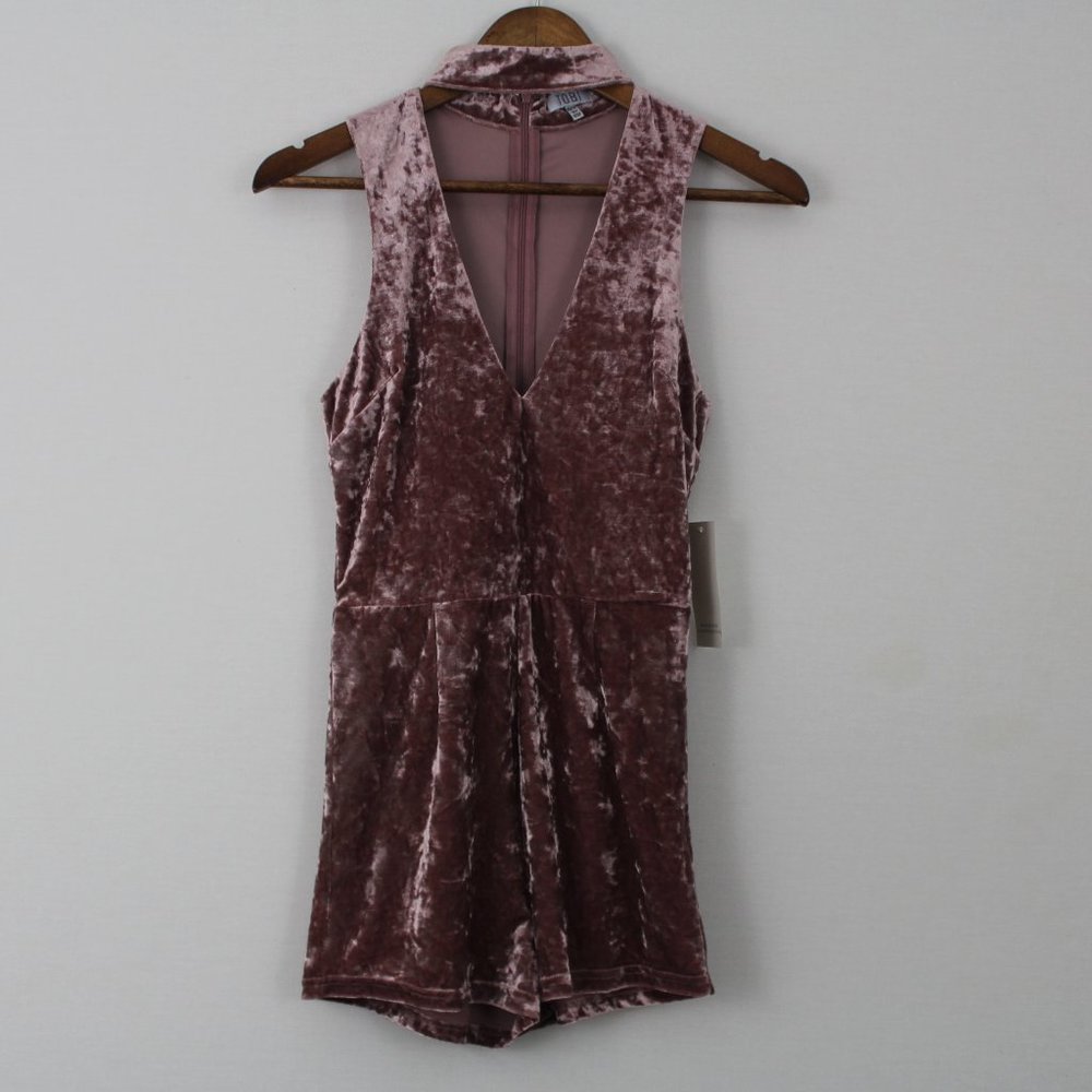 TOBI Velvet Pink Plunging Choker Neckline Romper